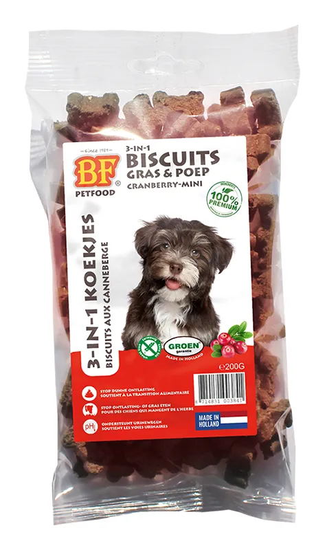 BF Petfood 3-in-1 koekjes Gras & Poep - Cranberry 200g